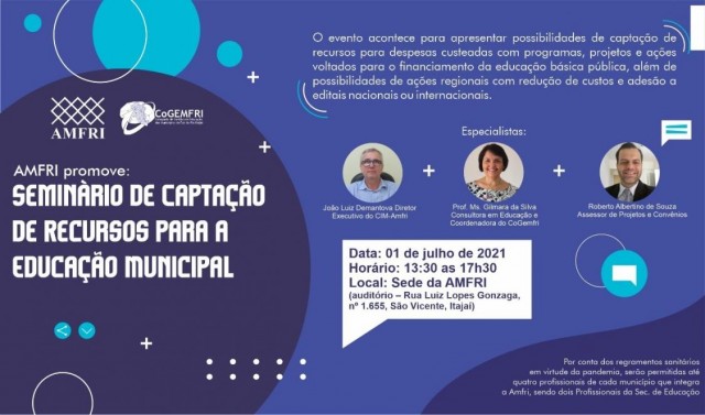 Cogemfri promove Seminário de captação de recursos para a Educação Municipal na próxima quinta feira (1)