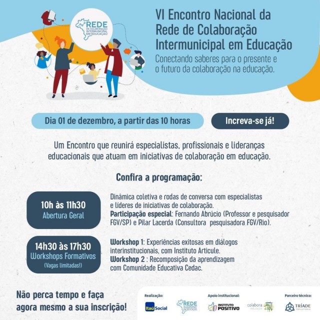 Inscrições abertas para o VI Encontro Nacional da Rede de Colaboração Intermunicipal em Educação